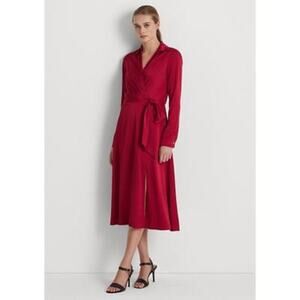 Lauren Ralph Lauren Women's Charmeuse Surplice Dress in Classic Red